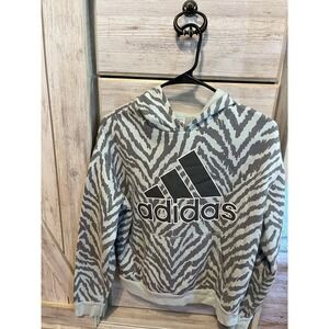 Adidas Hoodie Girls XL 16 Allover Print Sweatshirt Purple Zebra Stripes